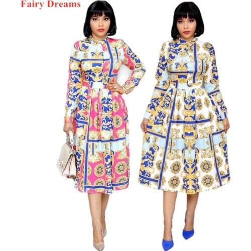 Print African Dress For Women Long Sleeve Office Ladies Fashion Dress Plus Size African Clothing 3XL 2021 Spring Summer Autumn