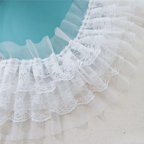 1M Pleated Lace Mesh Fabric Applique 15cm Ribbon Sewing Guipure Crafts White Lace Trim For Wedding Dresses Clothes encajes RG30