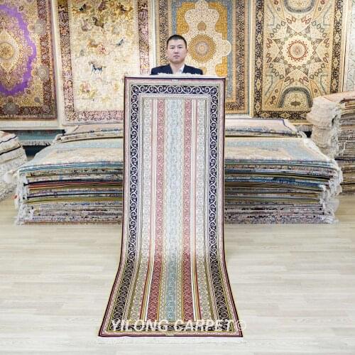 Yilong 2.5'x8' Handmade Silk Runner Persian Floral Hand Knotted Hallway Rug (HF348B)