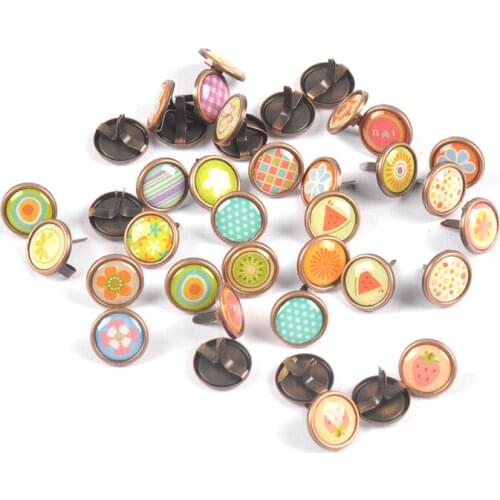 20pcs Mix 12mm Printing Metal Brads for Scrapbooking Embellishment Decorative Beads Clothes Card Handmade DIY Crafts Accessories