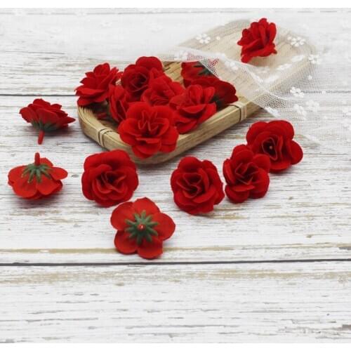 20 Pieces Silk rose head artificial flower For home wedding decoration accessories scrapbooking DIY Gift box packaging accessori