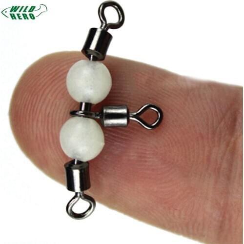 Wildhero 10PCS/Lot 3 Way Luminous Swivels Connector Ball Bearing Swivel Snap Solid Rings Rolling Swivel Steel Sea Fishing Hooks
