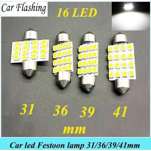 Car Flashing 5Pcs Car Led Interior Festoon led Reading Light 16SMD 3528LED Bulb Auto Roof light 16SMD 31mm 36mm 39mm 41mm 3528