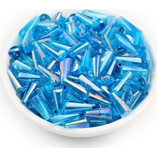 6*12mm Transl Lake blue Austrian Tower shape crystal beads 50pcs Cone Glass Loose beads for Jewelry Pendant necklace Making DIY