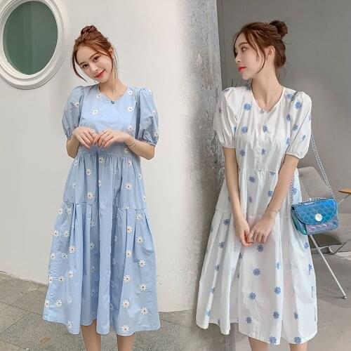 8003# Maternity Clothes Summer Floral Cotton Short Sleeve Loose Stylish Dress for Pregnant Women Mom Dress