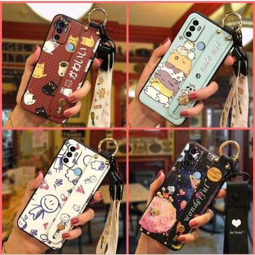 Anti-dust Anti-knock Phone Case For OPPO A53 2020/A32 2020 Wrist Strap Dirt-resistant Cartoon Lanyard Durable