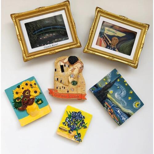 BABELEMI New World Famous Painting Monet Klimt Van Gogh Li Mengke Ge ornaments Beizhai Resin Refrigerator Magnets Fridge Decor