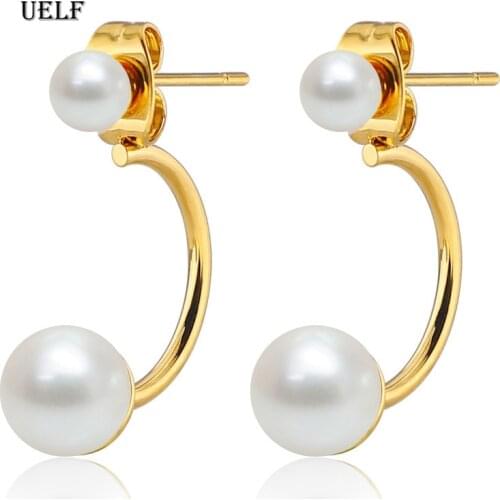 Uelf Big Clear Pearl Earrings Simple Round White Pearl Earrings Jewelry Classic Earrings For Women Elegant Gifts
