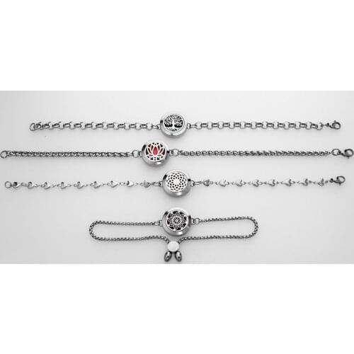 Stainless Steel Chain Bracelet 20mm Magnet Diffuser Locket Perfume Essential Oil Aroma Adjustable Free 10pads Women Kids Gift