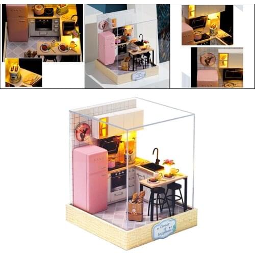 Self Assembled DIY Modern Kitchen Mini Dollhouse Kit Model Birthday Gift
