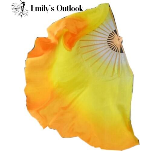 Double Side Fan Veil 100% Silk Fire Flame Art Worship Belly Dance Fan Pair Stage Performance Props Adults Customized Color
