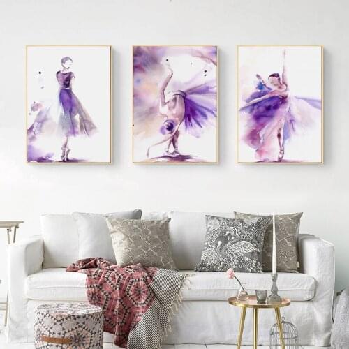 Purple Ballet Dancer Canvas Painting Girl Room Art Nordic Posters And Prints Modern Home Decoration Wall Picture No Frame HD0057