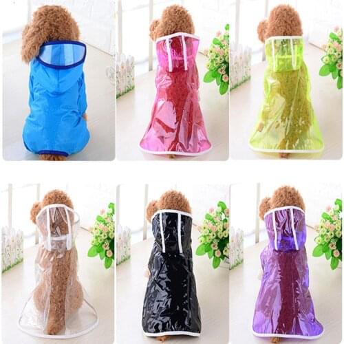PU Colorful Dog Raincoat Transparent Pet Rain Coat Waterproof Hoodie Jacket Jumpsuit Costumes S-XL 6 Color Pets Supplies