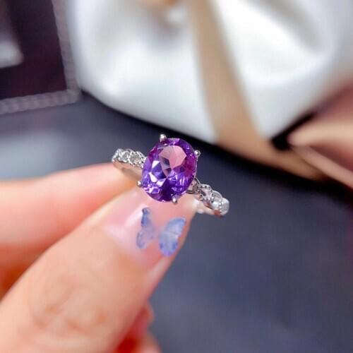 Classic Simplicity round S925 silver 7*9mm natural Amethyst gem ring natural gemstone ring woman girl weddings gift jewelry