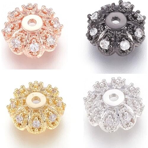 50pcs 10x4mm Flower Brass Bead Caps End Cap Micro Pave Cubic Zirconia for Jewelry Making DIY Bracelet Necklace Findings