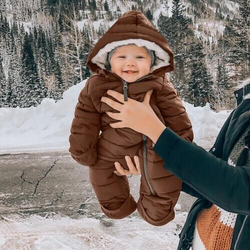 Baby Rompers Boys Girls Clothes Warm Fur Collar Fall Cotton Jumpsuit Overalls for Newborn Hooded Full Sleeve Toddler Clothing