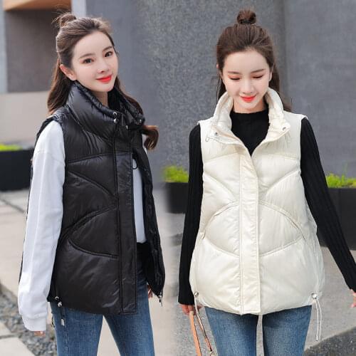 Short Korean Down Cotton Vest Womens Autumn And Winter 2021 Shiny Plus Size Waistcoat Jacket Casual Loose Sleeveless Coat L08