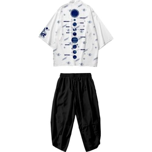 Two-piece Space Pattern Loose Beach Summer Japanese Cardigan Suit Women Men Cosplay Yukata Clothing Harajuku Kimono + Pants Sets