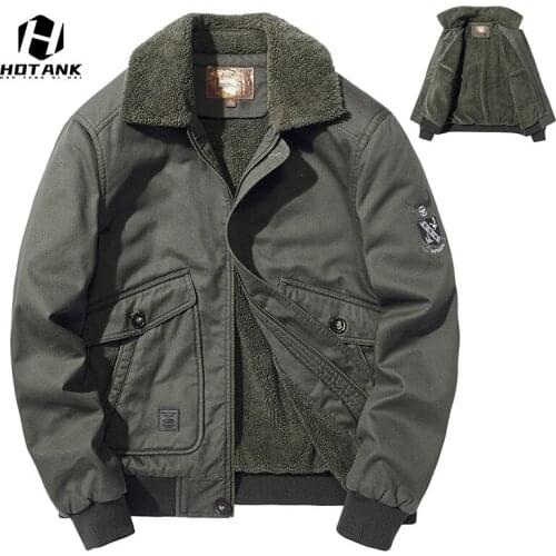 Bomber Jacket Men Warm Thicken Fleece Winter Retro Military Mens Air Force Jackets Casual American Lapel Collar Padded Coats