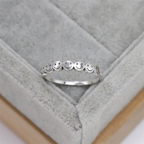 Best selling European and American S925 silver fashion simple wedding ring smile creative jewelry womens gifts