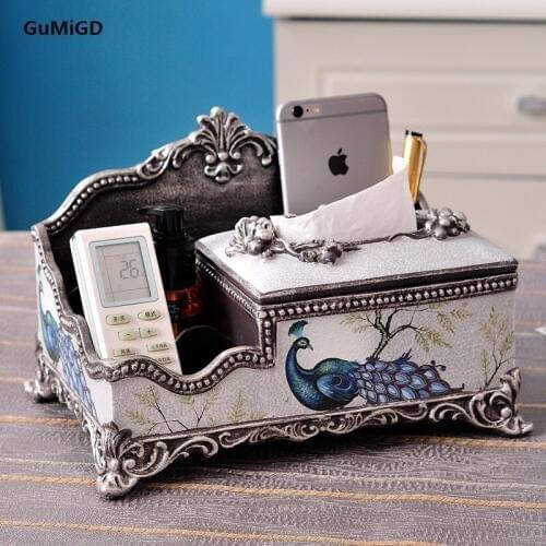 European style multifunctional tissue box creative luxury living room table American Box Retro Home Furnishing decoration