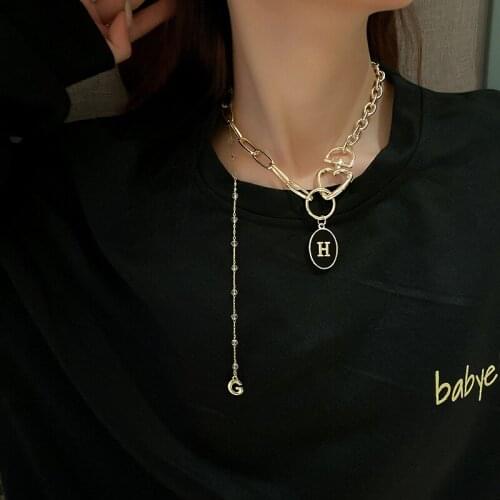 Fashion Gold Color Crystal Tassel Letter H Geometric Pendant Necklace For Men Women Couple Hip Hop Punk Jewelry Gift Wholesale