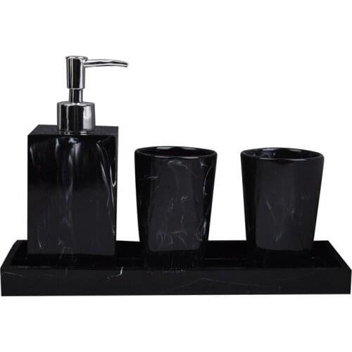 Marble Texture Bathroom Supplies Black 4Pcs Resin Bathroom Accessories with Dispenser Toothbrush Holder Soap Dispenser