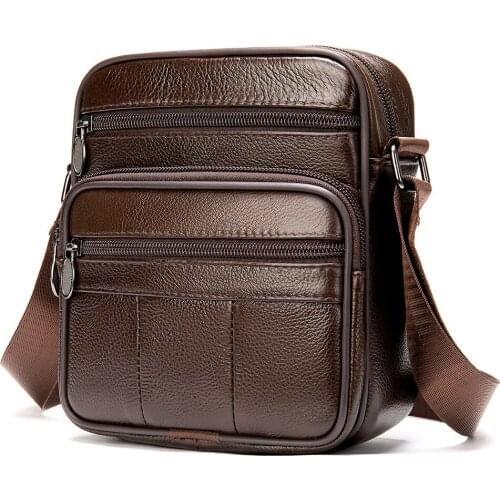 2020 New Genuine Leather Mens Travel bags Small Flap Cow Leather Male Messenger Shoulder bag Briefcase Mens Crossbody bags