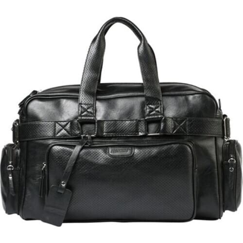 Men Luggage Pouch PU Leather Black Duffel Organizer Large Capacity Waterproof Male Female Travel Bag Handbag