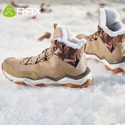 RAX Hiking Boots Men Waterproof Winter Snow Boots Fur lining Lightweight Trekking Shoes Warm Outdoor Sneakers Mountain Boots Men