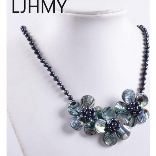 LJHMY NEW 37mm Abalone shell pearl flower beaded necklace Women Wedding Party Necklace Gift