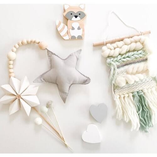 Nordic Style Star Pattern Pendant Decoration DIY Home Ornament Wooden Beads Hanging Photography Prop Hanging Decoration Baby Toy