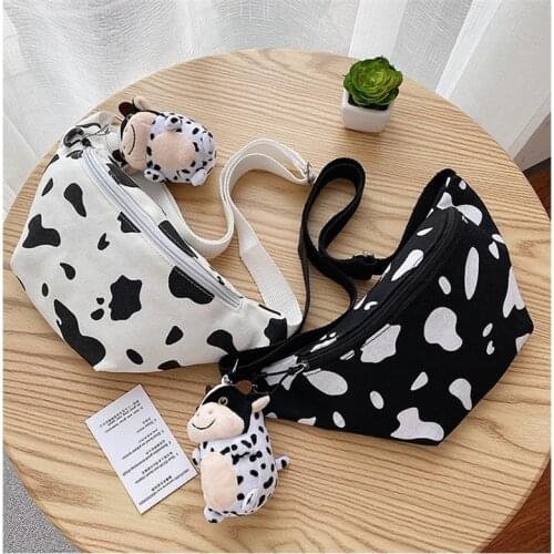 Fanny Pack Women Fashion Waist Pack Cow Print Waist Handbag Adjustable Strap Travel Sports Festival Canvas Panelled Bag
