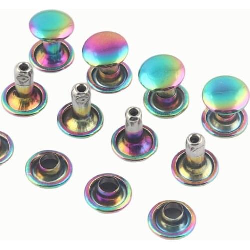 8mm Rainbow Metal Double Cap Rivets Metal Button Round Rapid Rivets Studs for Purse Bags Handbags Shoes Belts Leather Craft DIY
