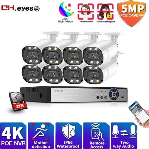 Security Camera System 8CH 4K HD POE NVR Kit CCTV Two Way Audio AI Face Detect Outdoor Video Surveillance 5MP IP Camera Set