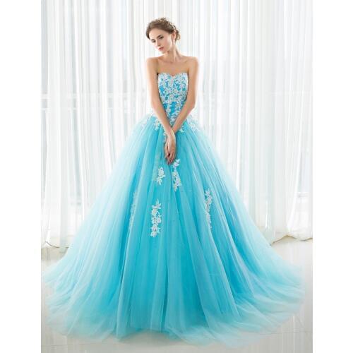 In Stock Blue Tulle Applique Abendkleid Lace Up vestido robe de soiree Dress Party Vestido festa longo Vestido de noche 34293