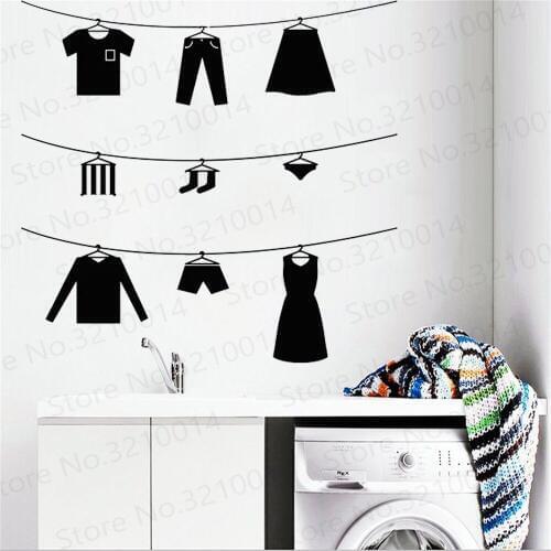 Vinyl Wall Decal Family Clothes Hanger Dress Laundry Room Stickers Mural Sign window decoration Removable Wallpaper PW245