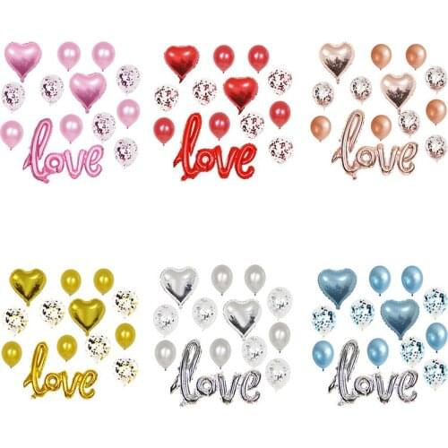 13pcs/set Romantic Wedding Decoration Love You Foil Balloons Heart Balloon Valentine Day Birthday Party Decorations Latex Globos