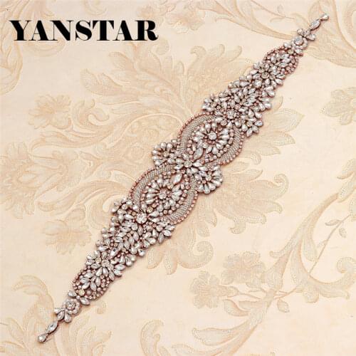 YANSTAR Bridal Sash 30Pcs Wholesale Super Handmade Rhinestones Appliques Iron For Wedding Dress Belts Rhinestone Applique YS877