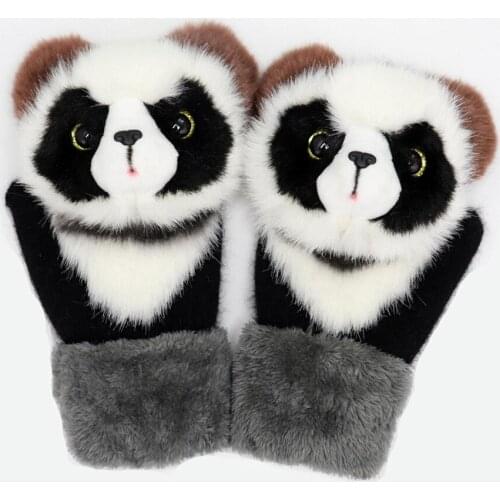 8-15 Years Kids Gloves Winter Warm Soft Panda Fur Knit Mittens Children Aldult Gloves Plush Thick Cute Cat Touch screen Gloves