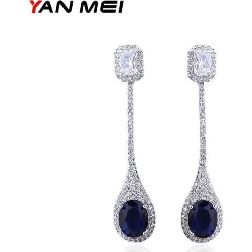 YAN MEI New Waterdrop Cubic Zirconia Earring Romantic Silver Color Dangle Earrings Womens Day Gift GLE5969