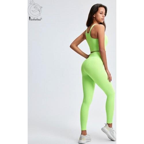 New Yoga Set Women Feamle Two 2pcs Piece Crop Top Bra High Waist Leggings Sportsuit Workout Outfit Sport Gym Wear Clothes