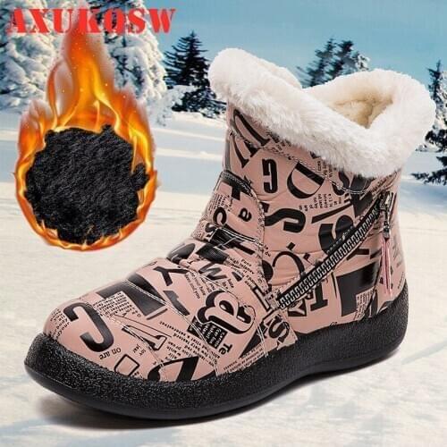 Alphabet Snow Boots Women Winter Boots 42 New Zipper Warm hiking Shoes Winter Shoes Female Ankle Boots Women Booties Botas Mujer