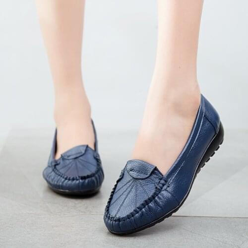 ZZPOHE Spring/Autumn Fashion Womens Genuine Leather Flat Shoes Women Casual Comfortable Non-slip shoes Female Flats large size