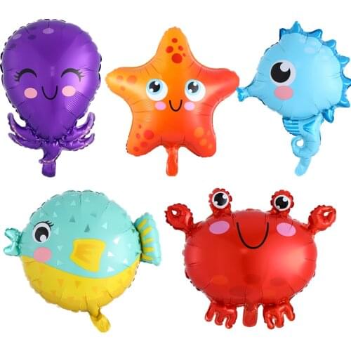 1pc Ocean Animal Foil Balloons Kid Happy Birthday Q Version Ocean Fish Balloons Inflatable Toys Baby Shower Party Decoration