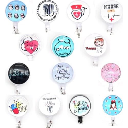 10 Pcs/Lot Medical Cheap Epoxy Hospital Glass ID Badge Reel For Nurse Accessories