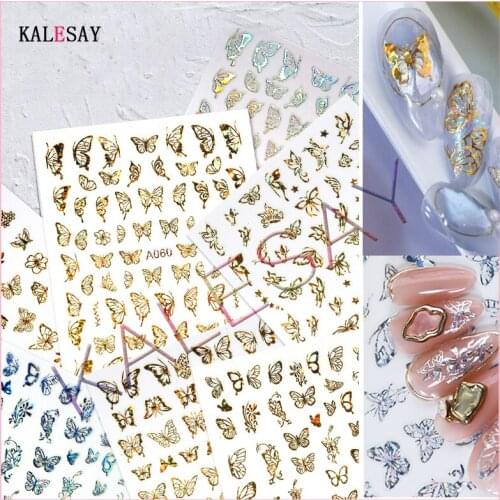 3D Nail Art Sticker Decal Decoration Laser Gold Silver Butterfly Nail Sticker Back Glue Manicure Sticker on Nails Design