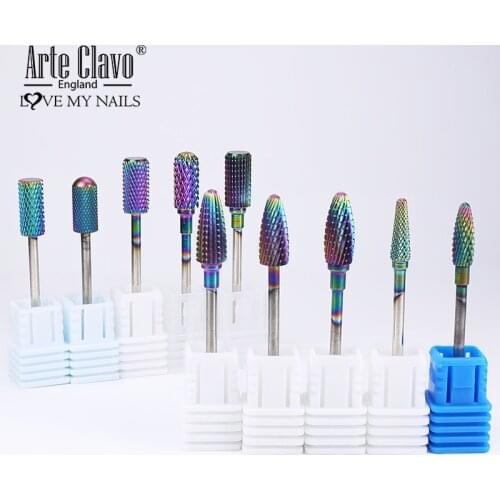 Arte Clavo Nail Drill Bit Milling Cutter For Manicure Tungsten Blue Rainbow Carbide Tungsten Blue Rainbow Carbide Nail Art Tool