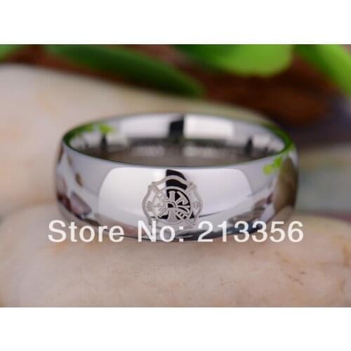 Free Shipping UK Russia Brazil USA Hot Selling 8MM Silver Dome Firefighter Fireman Mens Fashion Tungsten Carbide Wedding Ring