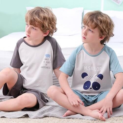 Big Boys Girls Pajamas Summer Short Sleeve Childrens Clothing Sleepwear Cotton Pyjamas Sets For Kids 4 6 8 10 12 14 16 Years